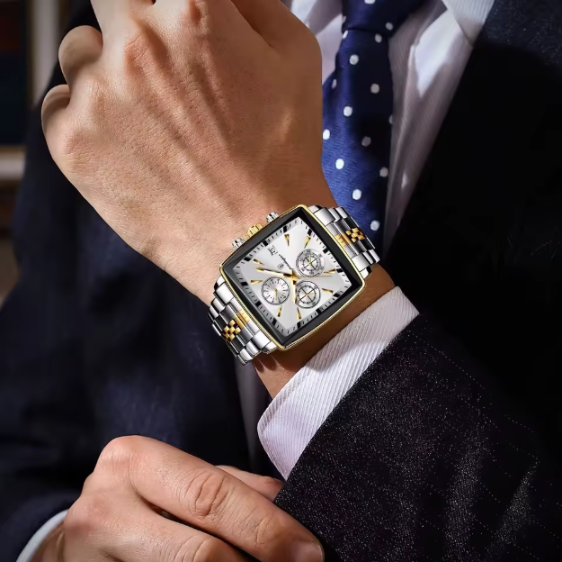 ABU USMAN, Luxury Square Sport Man Wrist watch Waterproof Luminous Chronograph Quartz Men's Watches Stainless Steel.