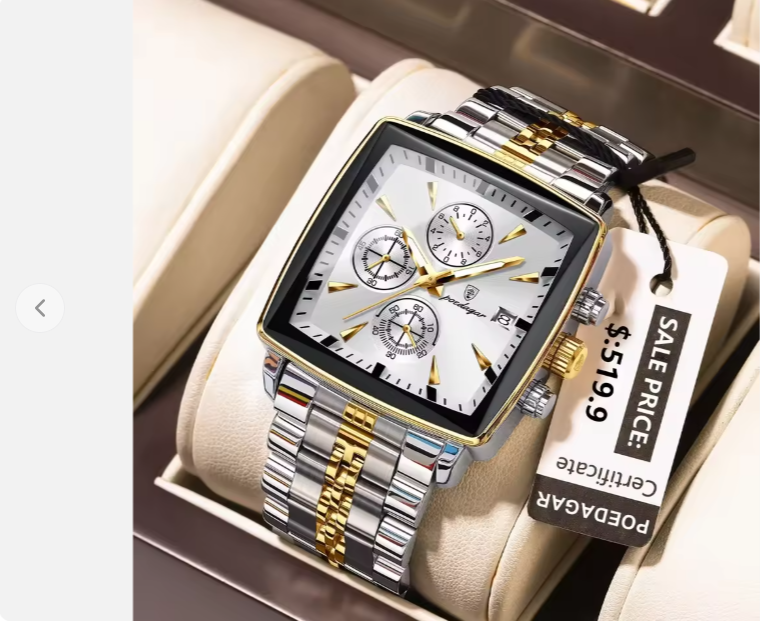 ABU USMAN, Luxury Square Sport Man Wrist watch Waterproof Luminous Chronograph Quartz Men's Watches Stainless Steel.