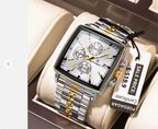 ABU USMAN, Luxury Square Sport Man Wrist watch Waterproof Luminous Chronograph Quartz Men's Watches Stainless Steel.
