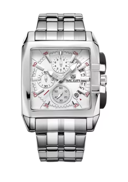 ABU USMAN Men's Business Square Watch Analogue Chronograph Waterproof AUTO Date Quartz Watch, bracelet