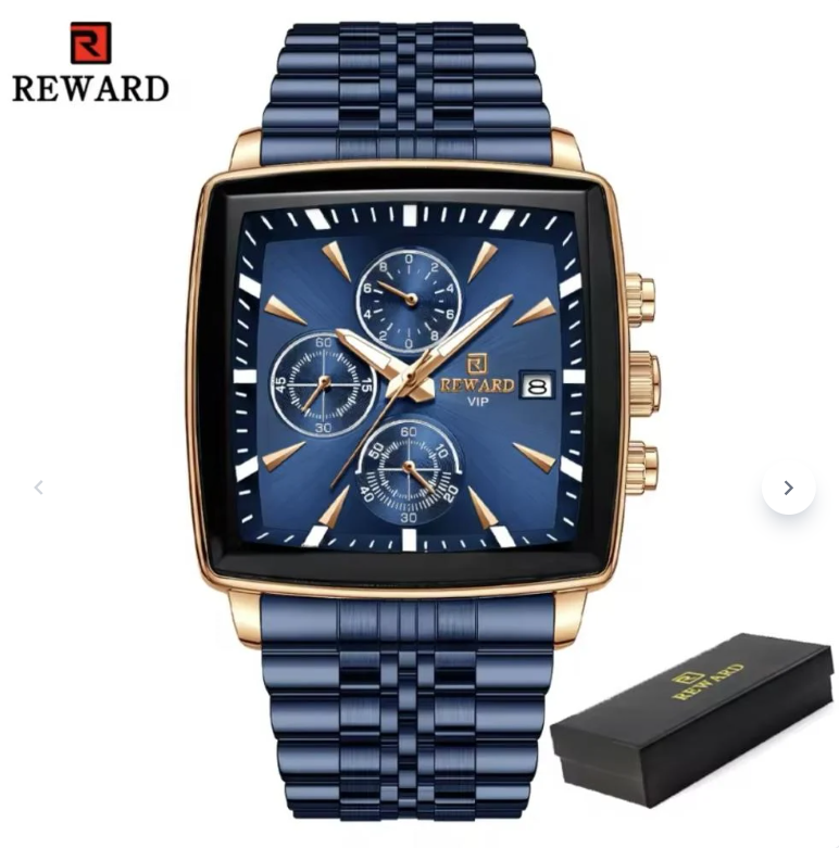 ABU USMAN Luxury Business Chronograph Square Mens Wrist Watch, Fashion Analog Quartz Watch, Classic Big Face Waterproof Luminous Date Stainless Watches for Men Blue Dial
