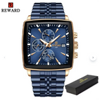 ABU USMAN Luxury Business Chronograph Square Mens Wrist Watch, Fashion Analog Quartz Watch, Classic Big Face Waterproof Luminous Date Stainless Watches for Men Blue Dial