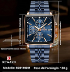 ABU USMAN Luxury Business Chronograph Square Mens Wrist Watch, Fashion Analog Quartz Watch, Classic Big Face Waterproof Luminous Date Stainless Watches for Men Blue Dial