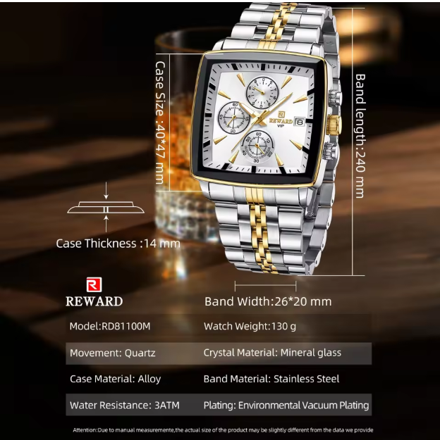 Abu Usman REWARD VIP Mens Watches Waterproof Luminous Sport Watches for Man Stainless Steel Wristwatch.