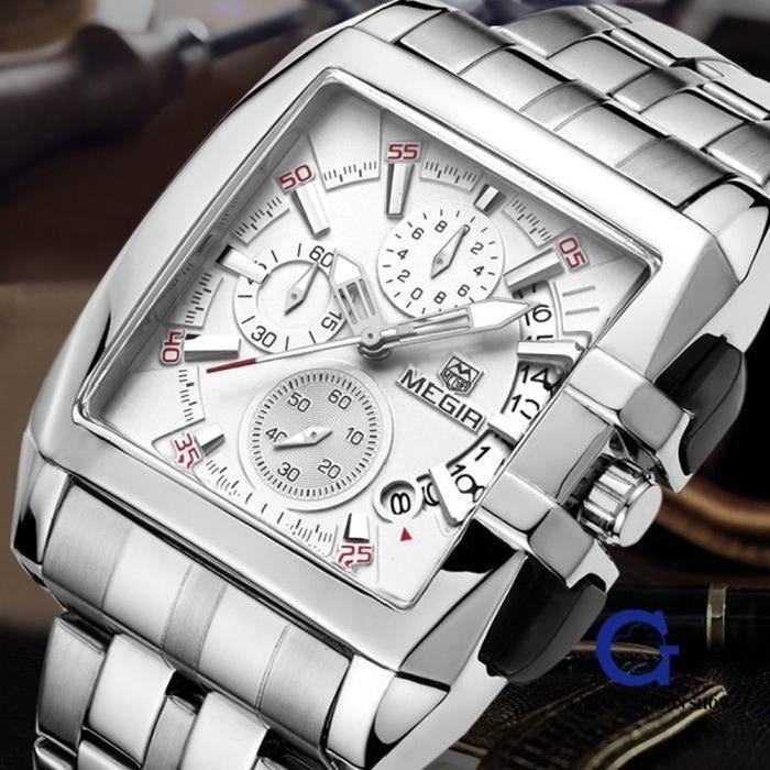 ABU USMAN Men's Business Square Watch Analogue Chronograph Waterproof AUTO Date Quartz Watch, bracelet