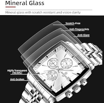 ABU USMAN Men's Business Square Watch Analogue Chronograph Waterproof AUTO Date Quartz Watch, bracelet