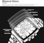 ABU USMAN Men's Business Square Watch Analogue Chronograph Waterproof AUTO Date Quartz Watch, bracelet