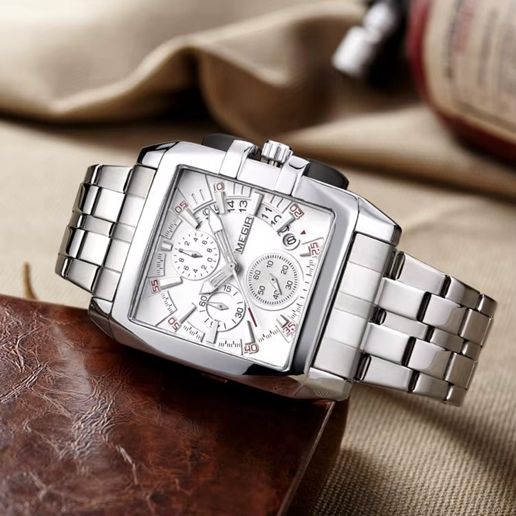 ABU USMAN Men's Business Square Watch Analogue Chronograph Waterproof AUTO Date Quartz Watch, bracelet