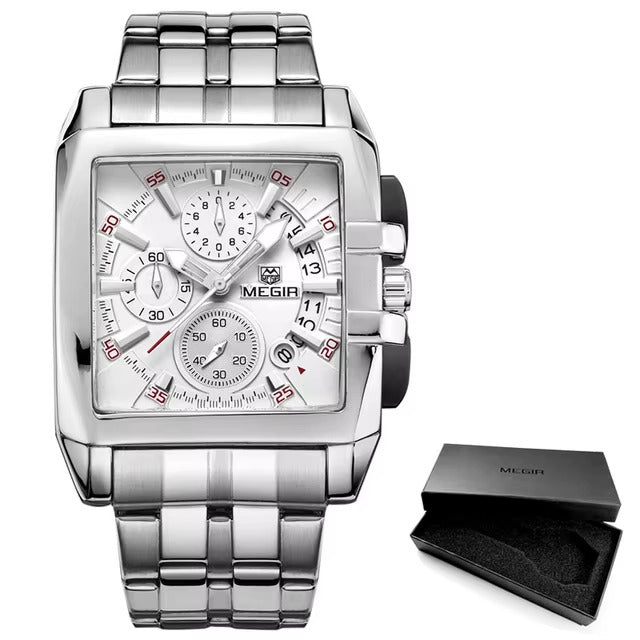 ABU USMAN Men's Business Square Watch Analogue Chronograph Waterproof AUTO Date Quartz Watch, bracelet