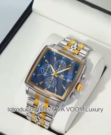 ABU USMAN Luxury Business Chronograph Square Mens Wrist Watch, Fashion Analog Quartz Watch, Classic Big Face Waterproof Luminous Date Stainless Watches for Men Blue Dial