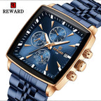 ABU USMAN Luxury Business Chronograph Square Mens Wrist Watch, Fashion Analog Quartz Watch, Classic Big Face Waterproof Luminous Date Stainless Watches for Men Blue Dial
